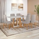 Ver imagem 1 de Conjunto Sala de Jantar Mesa Easy Pop 170x90cm Tampo Vidro/mdf com 6 Cadeiras Seat Veludo Liso