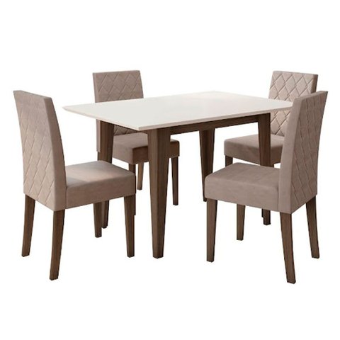 Conjunto Sala de Jantar Mesa com Tampo Chanfrado Kate 4 Cadeiras Estofadas Jade Poliman