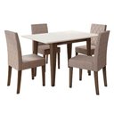 Ver imagem 1 de Conjunto Sala de Jantar Mesa com Tampo Chanfrado Kate 4 Cadeiras Estofadas Jade Poliman