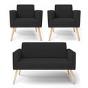 Ver imagem 1 de Sofá Namoradeira com 2 Poltronas Pés Palito Natural Marisa Veludo Preto D03 - D'Rossi