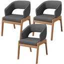 Ver imagem 1 de Kit 03 Cadeiras de Jantar e Estar Living Estofada Lince L02 Linho Cinza Escuro - Lyam Decor