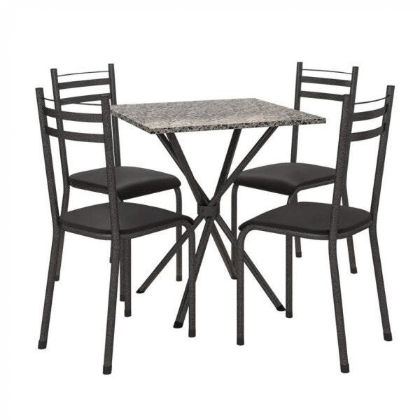 Conjunto de Mesa Quadrada com 4 Cadeiras Lyon com Estofado Preto Fosco - Fabone - 2