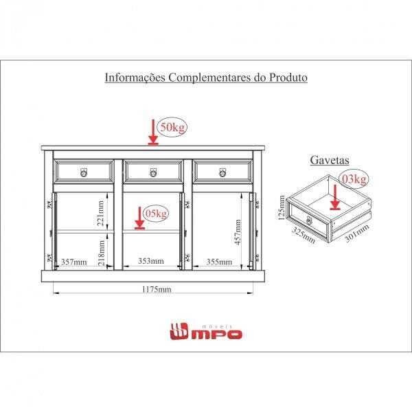 Buffet 3 Portas 3 Gavetas Rustic Line - 2