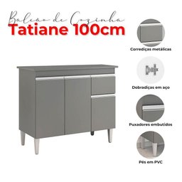 Balcão de Cozinha Tatiane com Tampo 100cm Cinza Fosco - Ajl - 4 Balcão de Cozinha Tatiane com Tampo 100cm Cinza Fosco - Ajl - 4