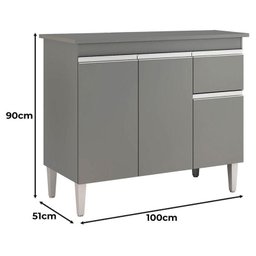 Balcão de Cozinha Tatiane com Tampo 100cm Cinza Fosco - Ajl - 2 Balcão de Cozinha Tatiane com Tampo 100cm Cinza Fosco - Ajl - 2