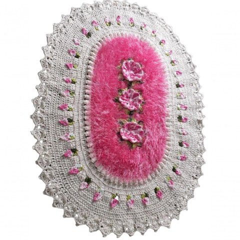 Tapete de Luxo Crochê Artesanal Branco com Flor
