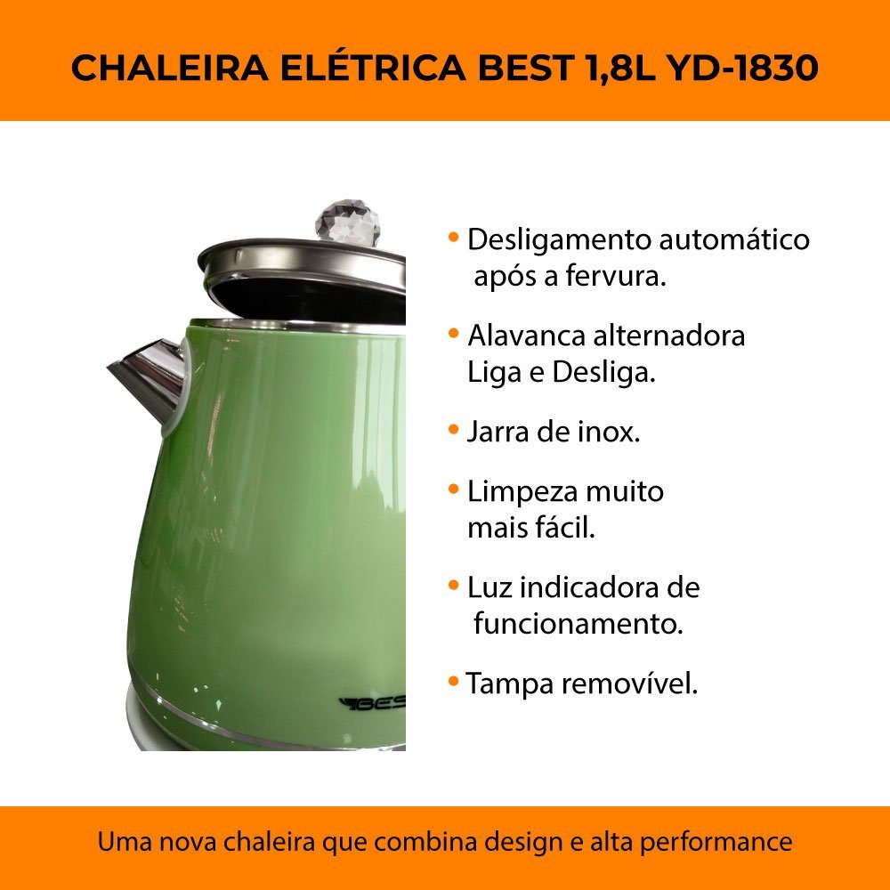 Chaleira Jarra Bule Eletrica Térmica Yd-1830c 127v Verde Best - 5