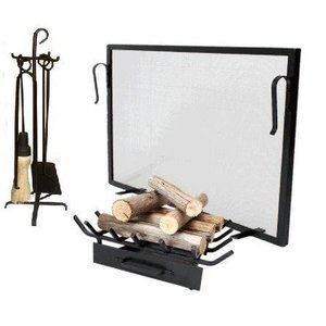 Kit Lareira Tela 60x40 Grelha e Acessorio Argola Pequeno Ferro