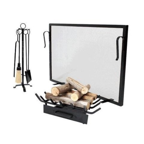 Kit Lareira Tela 80x60, Grelha E Ferramentas Argola Pequena para Limpeza