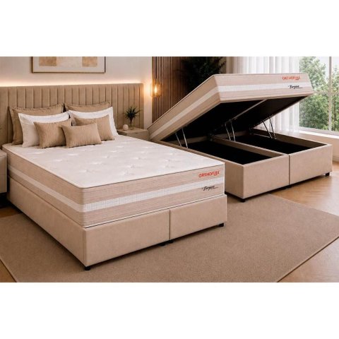 Cama Box Baú Crc King +Colchão Molas Ensacadas Bergamo Orthoflex 193