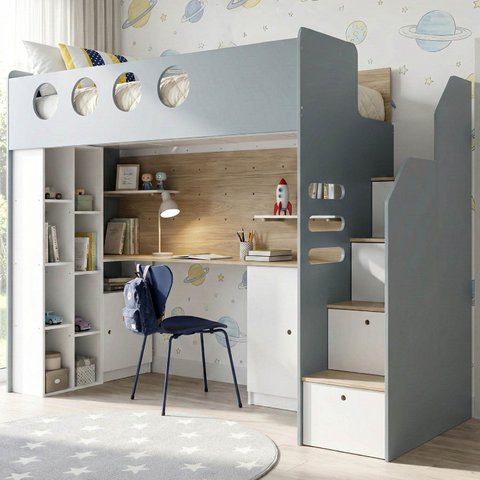 Cama Alta Office com Armários Baixos Star Maker Casatema MadeiraOriginals Azul/Itapoã
