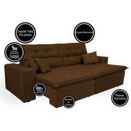 Sofá Cairo 1.82M Retrátil e Reclinável com Molas No Assento e 4 Almofadas Tecido Suede - 3 Sofá Cairo 1.82M Retrátil e Reclinável com Molas No Assento e 4 Almofadas Tecido Suede - 3