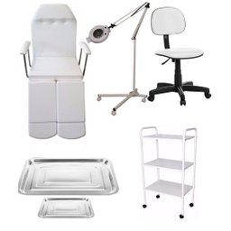 Kit Cadeira de Podologia Branco Carrinho Exaustor com Tripé Mocho e Brinde Fiscomed Kit para Podolog - 1