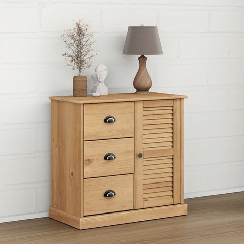 Buffet 1 Portas 3 Gavetas em Madeira de Pinus Bege/Cera