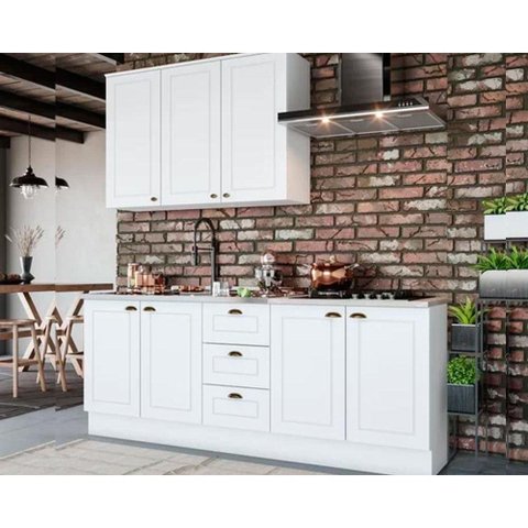 Kit de Cozinha Modulada 4 Peças Americana (1 Aéreo. 2 Balcões, 1 Complemento) Branco - Henn