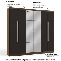 Guarda-Roupa 6 Portas e Espelho Kappesberg - Jacarandá/Preto - 2