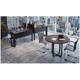 Mesa Reunião Redonda 1,20 Web25 - Pé Quadro - Marsala/Preto - 2