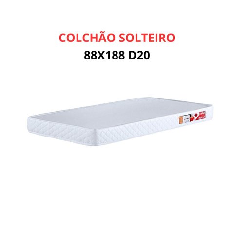 Colchão Solteiro 88x188 Espuma D20 Branco para Crianças e Adolescentes Cama Infantil Macia