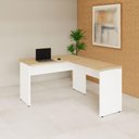 Ver imagem 1 de Mesa Escrivaninha 120cm em L Tampo 30mm Pés Painel F5 Office Cor:Macadâmia com Branco