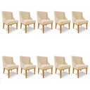 Ver imagem 1 de Kit 10 Cadeiras Estofadas para Sala de Jantar Base Fixa de Madeira Castanho Lia Suede Bege - Ibiza