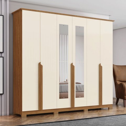 Guarda-roupa Casal Andréas 6 Portas 6 Gavetas Nature/off White - Henn