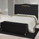 Ver imagem 2 de Kit Cabeceira de Cama Box e Calçadeira Baú Madri Casal 140 Cm Suede Preto do Lar Móveis e Decora