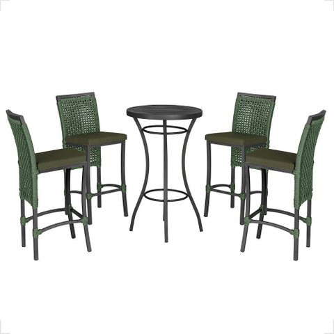 Mesa Bistro e 4 Banquetas Roma Preta Corda Náutica 13 Trama Original