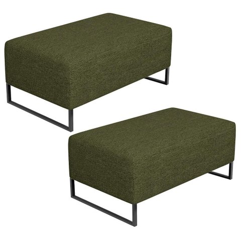 Kit 02 Puff Decorativo Sala de Estar Cléo 90cm Base de Ferro Preto W01 Linho Verde- Lyam Decor