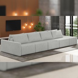 Sofá Ilha Modular para Sala 432cm com Puff Dublin K01 Linho Cinza - Lyam Decor - 2