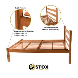 Cama Casal Reforçada 100% em Madeira Maciça Cor Verniz Natural - 3