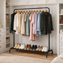 Ver imagem 5 de Cabideiro Arara Prateleira Organizador de Roupa Metal Preto Closet Vitrine Quarto Lavanderia de Casa