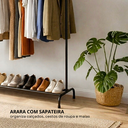 Ver imagem 2 de Cabideiro Arara Prateleira Organizador de Roupa Metal Preto Closet Vitrine Quarto Lavanderia de Casa
