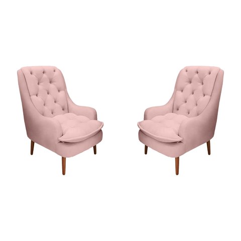 Kit 2 Poltronas Decorativas Lille Suede Rosa Bebe - Dominic Decor