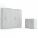 Ver imagem 3 de Guarda-roupa Casal Ele e Ela 8 Portas 8 Prateleiras e Cômoda 10 Gavetas - Panorama Móveis