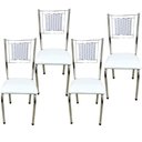 Ver imagem 1 de Kit 4 Cadeiras Jantar Belize Moderna Cromada Aço Junco Cozinha Sala Assento Branco Cromada Desenho