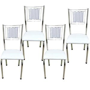 Kit 4 Cadeiras Jantar Belize Moderna Cromada Aço Junco Cozinha Sala Assento Branco Cromada Desenho