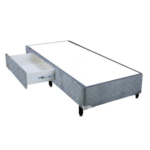 Cama Box Solteiro Americano com Gaveta Mega Suede Cinza 096x203