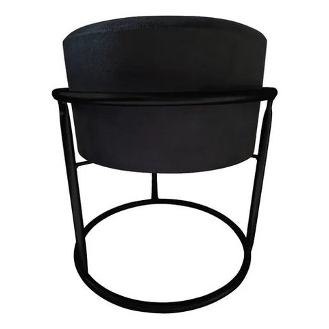 Puff Argola Redondo Preto Base Metal Preta