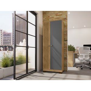 Armário Multiuso Versátil Lexa - com Chave - Carvalho Americano/grafite