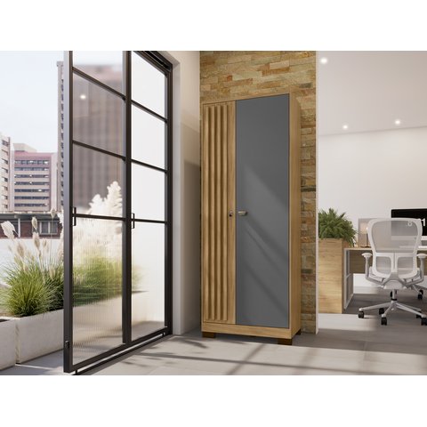 Armário Multiuso Versátil Lexa - com Chave - Carvalho Americano/grafite