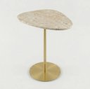 Ver imagem 1 de Mesa Lateral Orgânica Mármore Travertino Bege Bahia Base Dourada 52cm