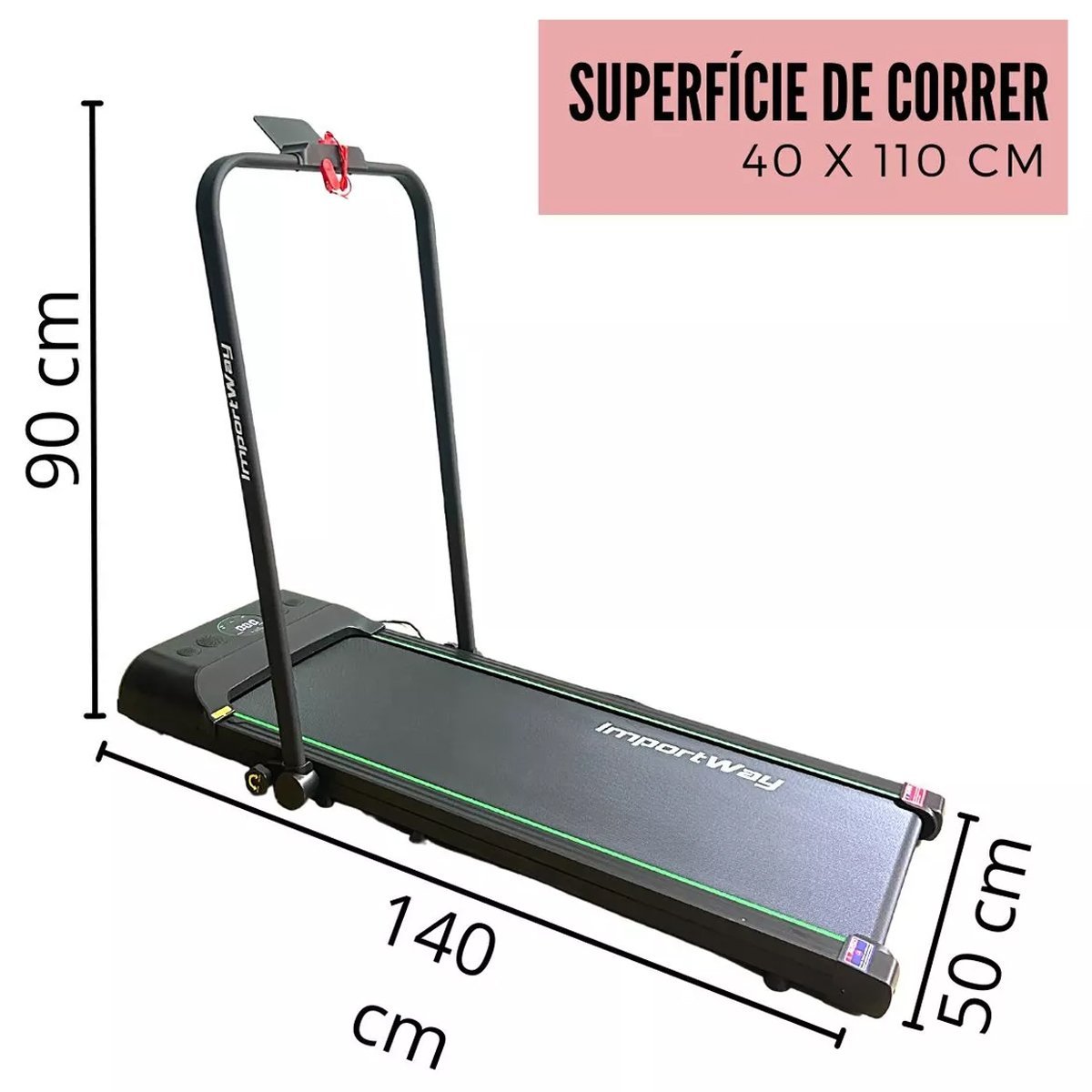 Esteira Ergométrica Elétrica 2 em 1 Dobrável 1-12km/h Com Painel e Controle Até 100kg 220V Importway - 3