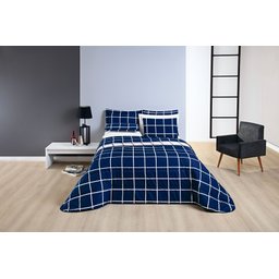 cobre leito casal padrão matelado dupla face micropercal 200 fios estampado azul - 3