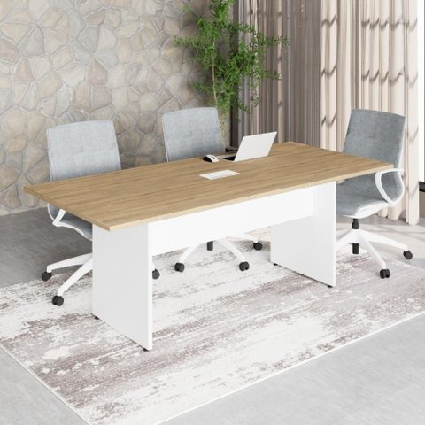 Mesa Reunião Retangular 200 cm X 90 cm Pés Painel para 8 Pessoas com 1 Caixa de Tomadas F5 Office