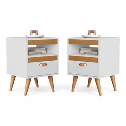 Kit 02 Mesas de Cabeceira Flex Sal Branco e Ypê Sal - 1 Kit 02 Mesas de Cabeceira Flex Sal Branco e Ypê Sal - 1