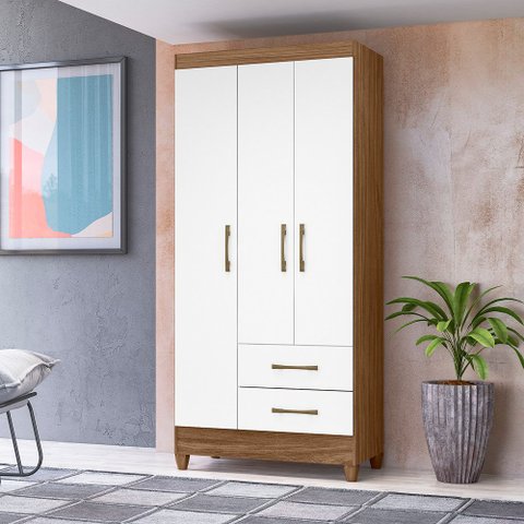 Guarda Roupa Lima Branco Naturale 3 Portas 2 Gavetas Moval