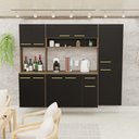 Ver imagem 1 de Cozinha Modulada Completa Compacta Torre Quente Armário Aéreo e Balcão Auxiliar Aura Marrom/Nogal/Preto