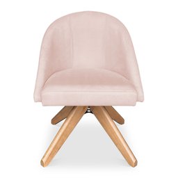 Poltrona Cadeira Giratória Bela Suede Rosa Bebê Base de Madeira - Pallazio - 3