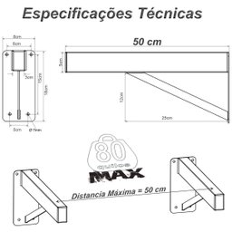 Mf Multiforma - 2 Suportes Pia Parafusar Bancada Aparador 50 Cm Preto - 2