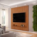 Ver imagem 1 de Painel Ripado Mdf Sala Estar Tv até 75 Polegadas Freijó - Dj Móveis